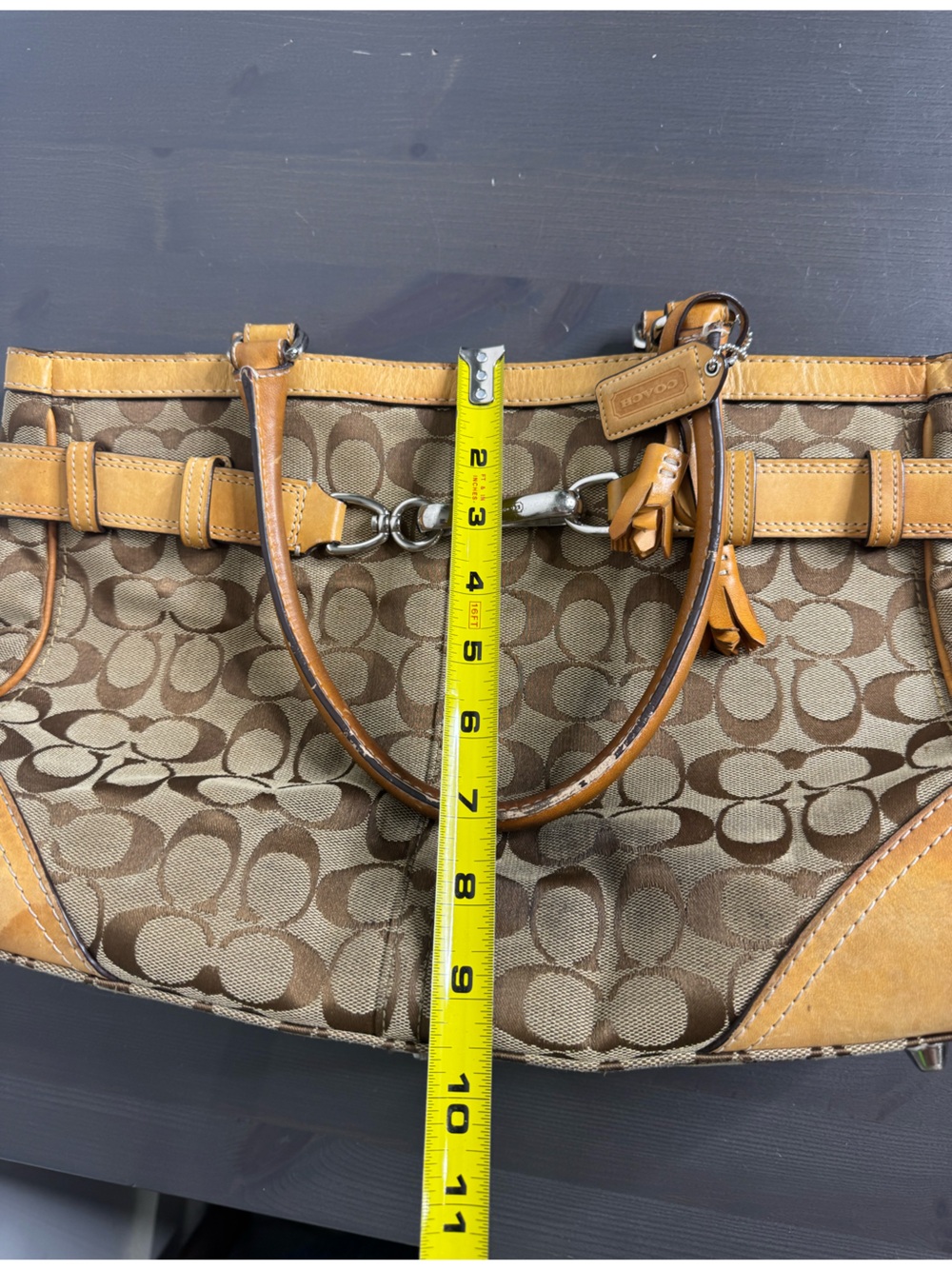 COACH Hampton Signature Jacquard Tan Satchel - Picture 10 of 12